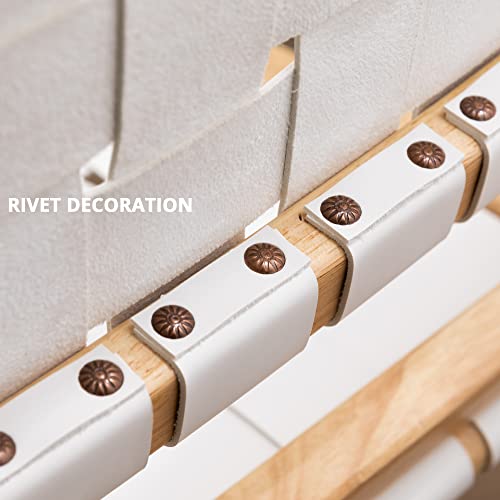 Lue Bona Folding Woven Faux Leather Accent Chair, White Leather And Natural Wood, Midcentury Modern Lounge Chair, Scandinavian Rattan Low Chair For Living Room, Bedroom, Patio, Balcony #TOP5