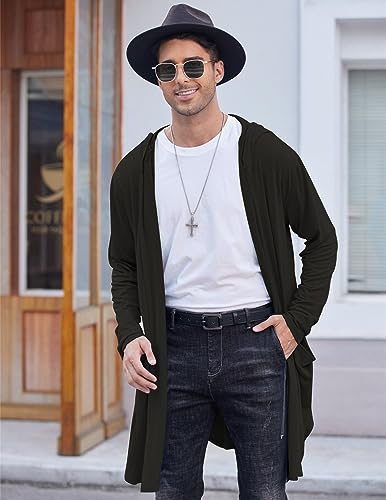 Coofandy Men'S Long Hooded Cardigan Shawl Collar Lightweight Open Front Drape Cape Overcoat With Pockets Black thumb #2