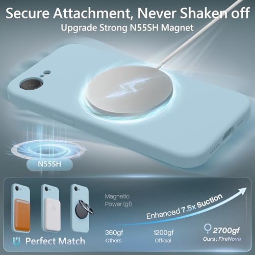 Image of FireNova Magnetic for iPhone 17e Case /iPhone 16e Case, Compatible with MagSafe, [Silicone Camera Protection] Microfiber Lining Phone Case, 6.1 inch, Sky Blue