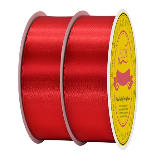 Image of 100 Yards Red Satin Ribbon Polyester Ribbon for Gift Wrapping Very Suitable for Weddings Party Hair Bow Invitation Decorations and More(1-1 /2 inch X 50Yards X 2 Roll)