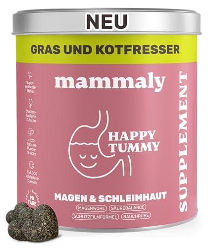 11-in-1 Gras und Kotfresser Drops Hund - Happy Tummy 120 Snacks (350g) von mammaly - Gegen Kot und Grasfressen für Hunde - Unterstützt bei Sodbrennen den Magen & Darm - Mit Ulmenrinde, Probiotika, ...