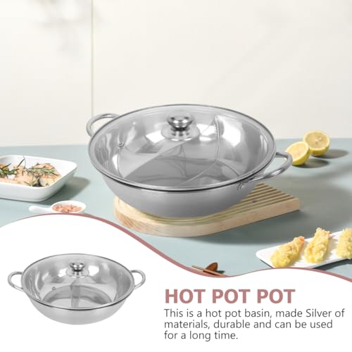 Amosfun Marmite Inox Double Compartiment 11.02In Casserole Chauffante Avec Couvercle Et PoignéEs Pour Hot Pot Chinois Compatible Gaz Et Induction – Image 3
