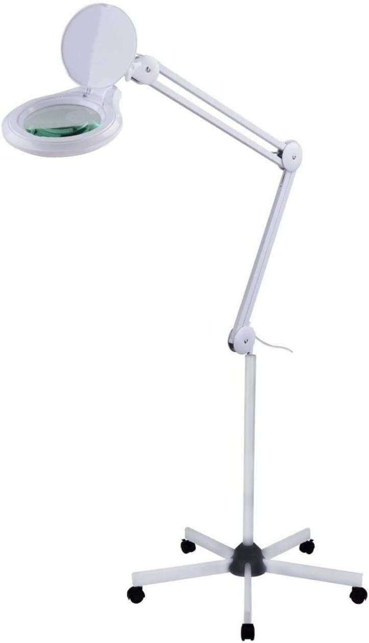 LED Lupenleuchte, 8 Dioptrien Lupenlampe 24W Lupe mit Licht - Dimmbar Tischklemme Lampe mit Ständer und Rädern Für Kosmetikerinnen, Stickerinnen, Zahnärzte, Nagel-techniker usw