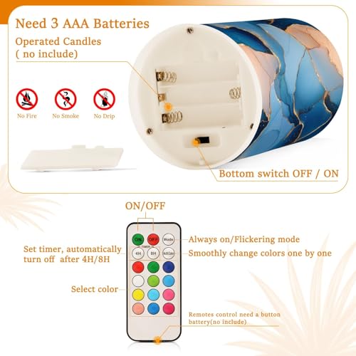 Bougies piliers LED marbre bleu roi pour illuminer sans risque de feu