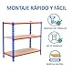 SimonRack Schwerlastregal, Lagerregal, 90x100x30 cm, Metallregal, Kellerregal, Biegestelle 150 kg, 3 Holzfachböden, Blau/Orange/Holz - Maderclick
