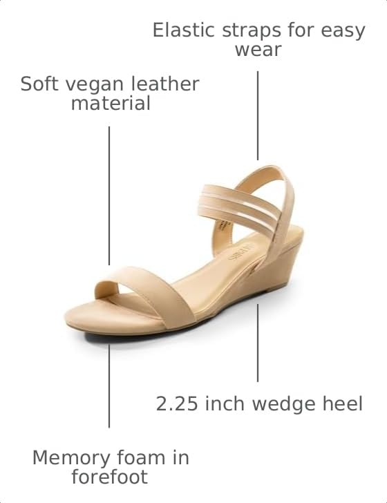 Image of DREAM PAIRS Women's Low Heel Wedge Sandals, Comfortable Slip-On Elastic Ankle Strap Summer Business Casual Dress Shoes