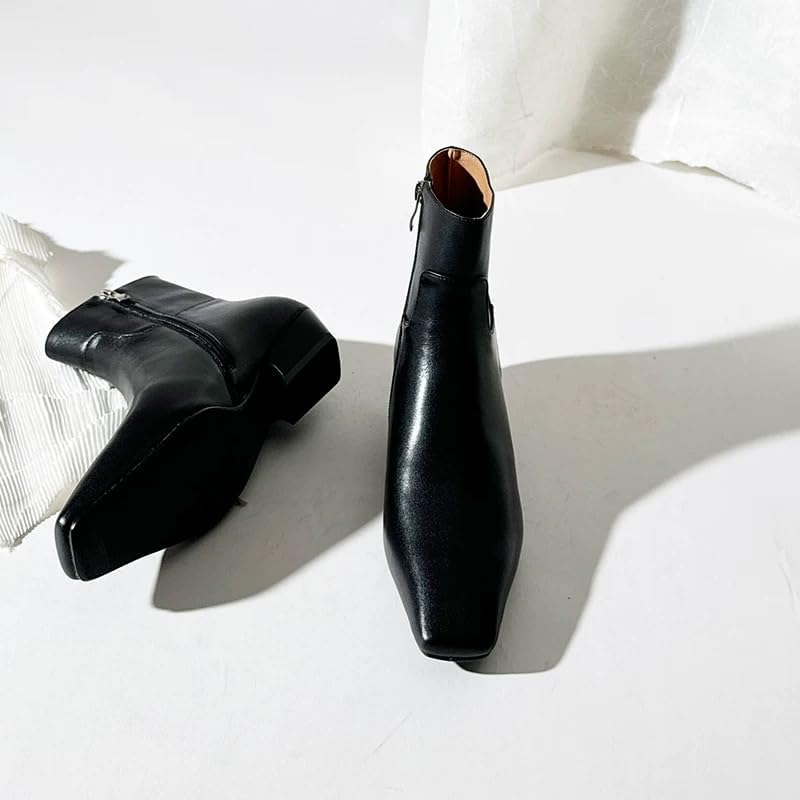 KysBloes Women Square Toe Ankle Boots Low Heel Booties Flats Winter Shoes Comfortable Side Zip Short Boots(Opt One Size Smaller) - Image 8