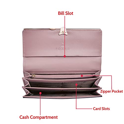 Foxer Glitter Bifold Wallets For Women, Split Cowhide Gift Box Packing Ladies Leather Clutch Purses With Zipper Coin Pocket Women's Credit Card Holder Womens Shiny Evening Wallet Sparkling Rose Gold #TOP2