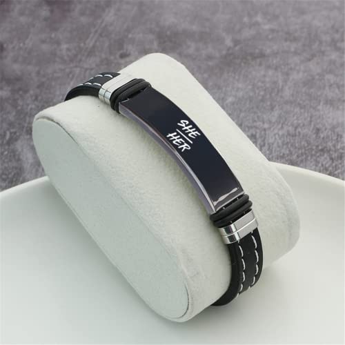 Feminine She Her Hers Gender Identity Pronouns Silicone Bracelet, Stylish Nonbinary NB Pride Genderqueer LGBTQ Wristband Bangle for Female Pronouns Jewelry,8.26 inch4