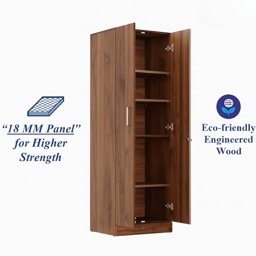 Image of Amazon Brand - Solimo 2 Door Wardrobe | Almirah for Clothes Wooden | Wardrobe Organizer for Clothes | Multipurpose Almirah for Storage Bedroom | 60L x 45W x 180H CM | Walnut | DIY