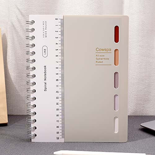 Yoment 5 Subject Spiral Notebook Spiral Bound Journal Wide Ruled 7\"x 8.5\" Hardcover Spiral Notebook with Dividers A5 Lined Notebook for College Students Writing Journal School Office Supplies,White