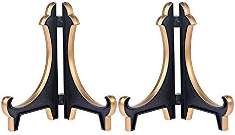 Tincogo4" White Gold Decorative Small Plate Stand Holder Plastic Picture Easel Display Stand Picture Frame Stand (2 Pack)