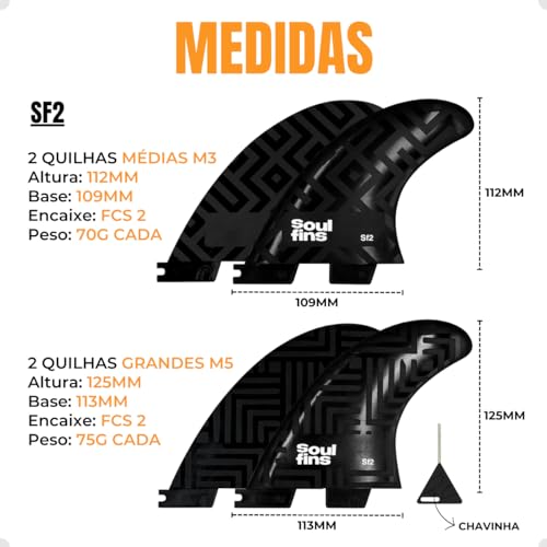 Quilhas Prancha de Surf Retro Quadriquilha Fcs2 Injetadas Rígidas 4 Quilhas Laterias + Chave de Quil