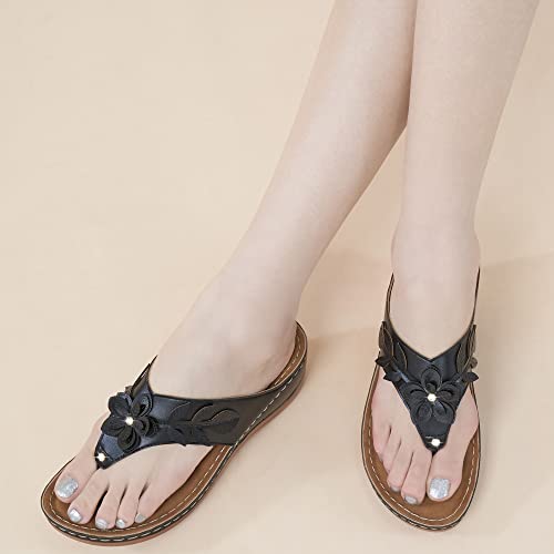 Ecetana Flip Flops For Women Summer Casual Sandals With Arch Support Comfortable Thong Platform Flower Wedge Shoes #TOP6
