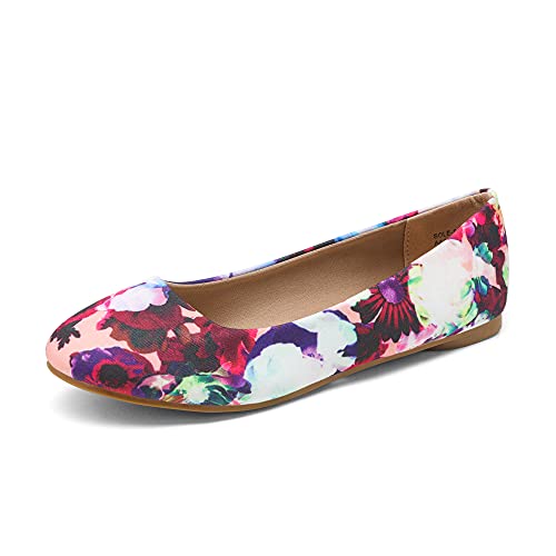 DREAM PAIRS Women's Sole-Simple Wide Width Flats, Ballerina Walking Flats, Comfortable Slip on Shoes 7 Floral