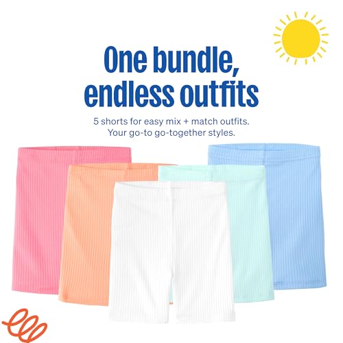 Garanimals Baby & Toddler Girl Solid Biker Shorts - Machine-Washable Kid\'s Clothes - Size 3T - Pink, Orange, Blue, White - 5 Pack - Thumbnail 4