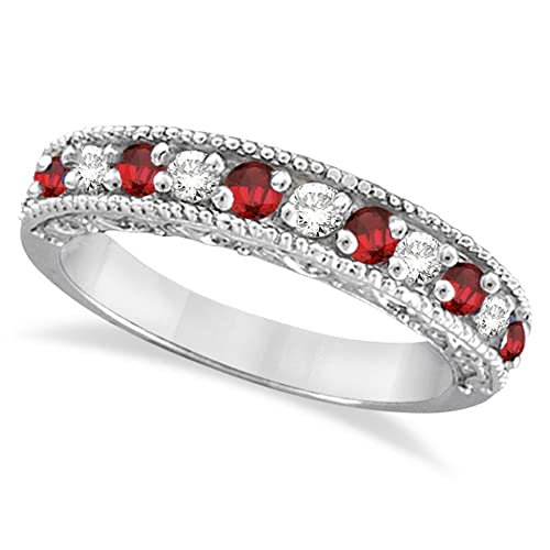 Diamond And Ruby Ring Anniversary Band 14K White Gold (0.59Ct) #TOP12