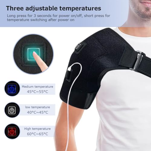 Heated Shoulder Support Brace Compression Support Wrap Belt Arthritis Joint Injury Pain Relief Arm Support Neck Shoulders Breathable Heating Pad Protective Brace Adjustable Strap Rotator Cuff - Image 5