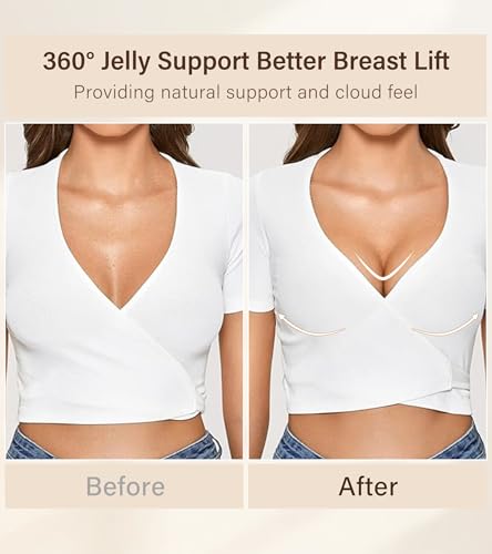Image of DEANGELMON Seamless Bras for Women No Underwire Comfortable Push Up Bra V Neck Wireless Bralette Full Coverage Wire Free