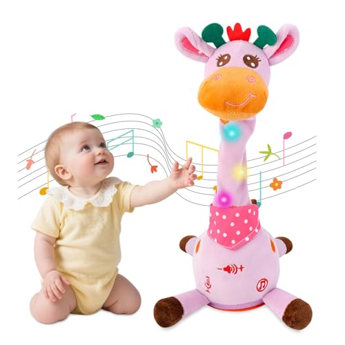 MIAODAM Dancing Giraffe Singing 10 Children's Song, Stuffed Baby Toy Repeats What You Say, Christmas Colorful Glowing Plush Interactive Toys Easter Day Gifts for Kids (Purple Giraffe)