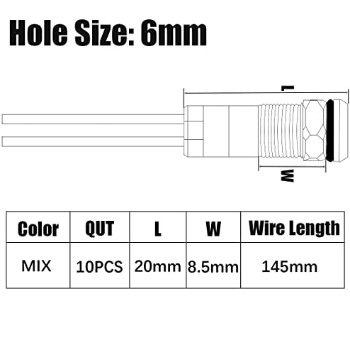 Gebildet 10pcs 6mm AC/DC 12-24V Wasserdicht erkabelt LED Kontrollleuchte Set(5 Farben,Rot/Grün/Orange/Weiß/Blau)