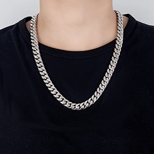 Fashion 925 Sterling Silver Solid Miami Cuban Link Chain Necklace 8MM & 12MM- Curb Cuban Thick Big Link Choker For Men 20 "22" 24 "26" 28" Fine Jewelry4