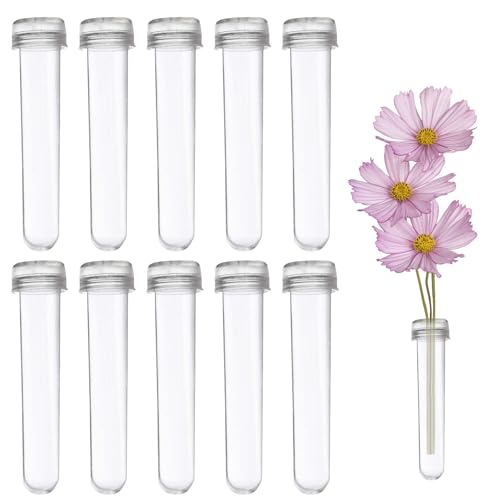 10 tubos de flores con tapa, tubos de orquídeas de plástico, tubos de conservación de flores, para colgar flores, tubos de arreglos florales con tapa, tubos decorativos para flores