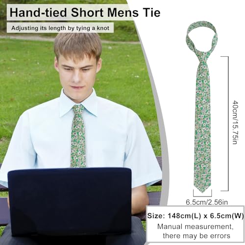 Image of Luckyvestir Mens Ties, Sage /Dusty Blue /Pink Floral Ties for Men, 2.76 inch Cotton Flower Necktie for Wedding /Groomsmen /Party