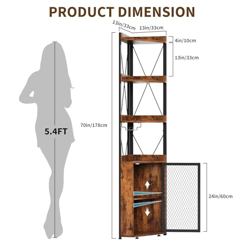 Space-Saving Industrial Corner Bar Cabinet, 4-Tier Freestanding Wine Rack with Glass Holder, Adjustable Shelves, Anti-Tip Kit, Rustic Liquor Storage Sideboard & Display for Home Bar, Dining Room by GarveeTech - Image 2