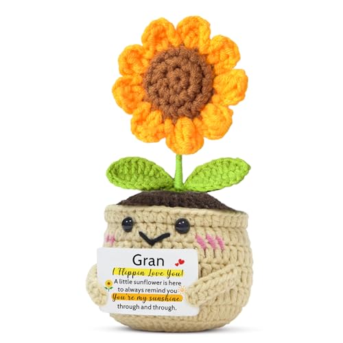 HULALA Gran Gifts For Birthday Mothers Day Valentines Christmas From Granddaughter Grandson Youre My Sunshine I Flippin Love You Handmade Crochet Sunflower