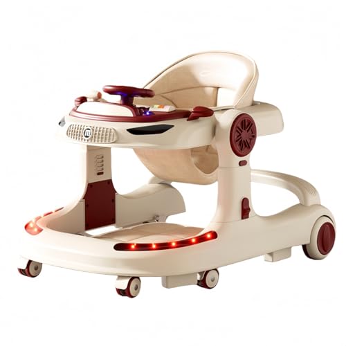 KDBT ベビーウォーカー 折りたたみ式 コンパクト 軽量 高さ調節可能 5段階 早教益智音楽盤 柔?透气坐? 静音万向輪 O型腿予防 成長対応 赤ちゃん歩行器 多機能 ベビーカー対応 (レッド+ディナープレート/ミュージック/フットマット)