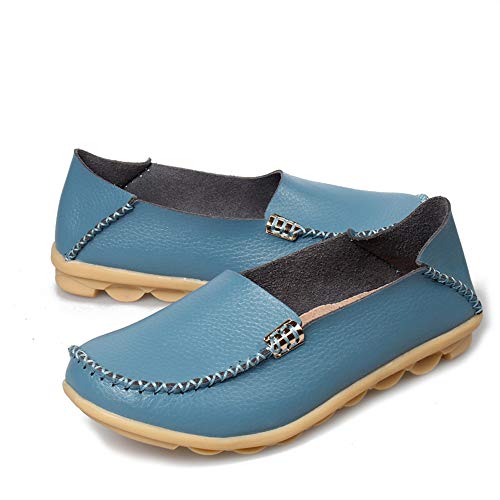 Mocassins femininos mocassins de couro mocassins casuais chinelos azuis