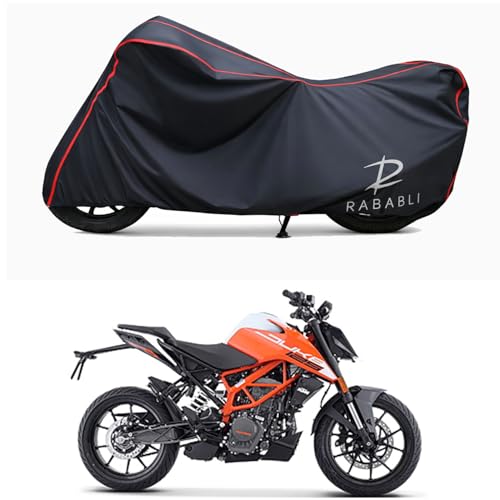 Image of Waterproof Bike Body Cover Compatible for | KTM 125 Duke | Taffeta Fabric, Red Piping Design, Bottom Elastic Fit | Dustproof, Sun UV & Rain Protection for All Bikes