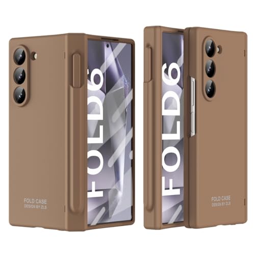 Coque Samsung Z Fold 6 ultra fine marron avec protège-charnière robuste et film d'écran rigide