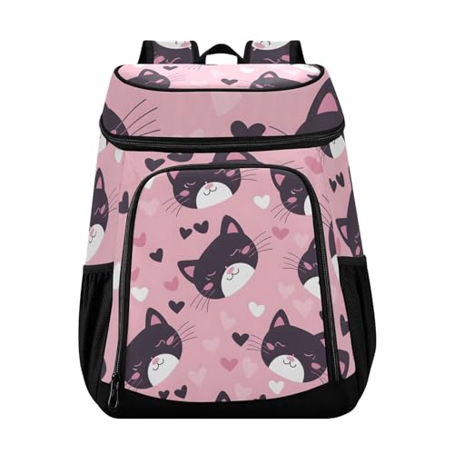Cat Love Pink Heart Cooler Backpack Cooler Insulated Leak Proof Lunch Backpack 36 Cans Waterproof Soft for Men Women Picnic Hiking Camping Beach