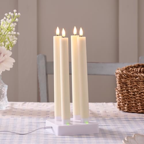 Lights4fun Set of 4 Ivory Real Wax Rechargeable USB TruGlow® Flameless LED Taper Dinner Candles with Remote Control & Timer - Image 3