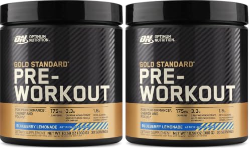 Image of Optimum Nutrition Gold Standard Pre-Workout, Vitamin D for Immune Support, with Creatine, Beta-Alanine, and Caffeine for Energy, Keto Friendly, Blueberry Lemonade, 30 Servings, (Pack of 2)