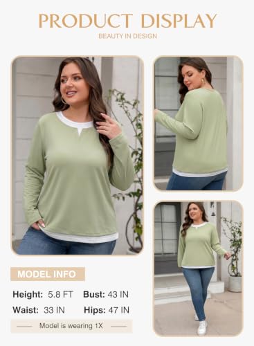 Image of Eytino Women Plus Size Fall Tops Patchwork Shirts (1X-5X)