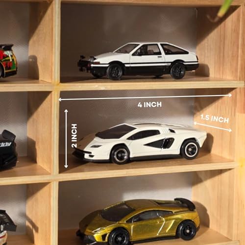 Image of Wooden LED Display for Cars - Diecast Toy Car Stand, Lighting Display Rack for Kids Toys, Living Room, Balcony, Office Decor - Yellow (Without Toys) - Wooden Display for Diecast Cars (Pack of 4)