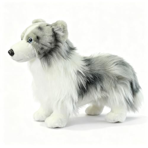PuffPurrs Lebensechtes Merle Border Collie Plüschtier, Realistischer Blue Merle Border Collie Teddy, Süßer außergewöhnlich intelligenter Hund Kissen-Geschenk, 23 cm