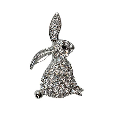 Faship Clear Rhinestone Crystal Bunny Rabbit Pin Brooch for Easter - Clear