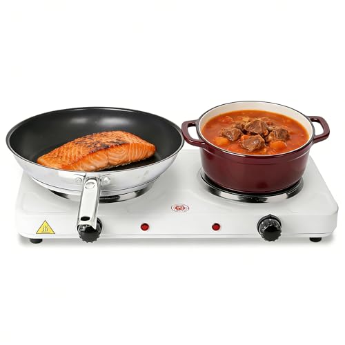 Image of Electric Double Hot Plate Portable Countertop Burner Dual Counter Stove | Kitchen Cooktop with 5 Gear Temperature Control for Home RV Camp 2000W