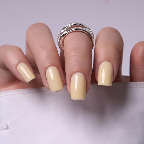 Image of CurvLife Soft Gel Square Yellow Press-On Nails Short, Reusable Fake Nails with Glue & Adhesive Tabs, 30PCS Salon-Quality Stick-On Nails for At-Home Manicure (Butter Glow)