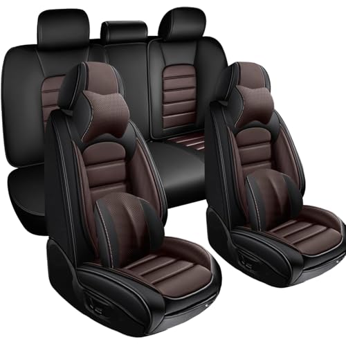 Image of Nappa Leather Seat Covers for Ford Bronco Sport 2021-2024,Luxury Car Seat Covers Full Set,Waterproof Seat Protectors Auto Seat Covers,Breathable Nonslip Interior Cover Seats for Cars(Black and Coffee)