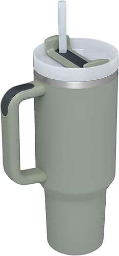 Taza aislada de viaje Quencher H2.0 de 40 onzas con asa, tapa deslizante 2 en 1, popote reutilizable y agarre de plástico, acero inoxidable de doble