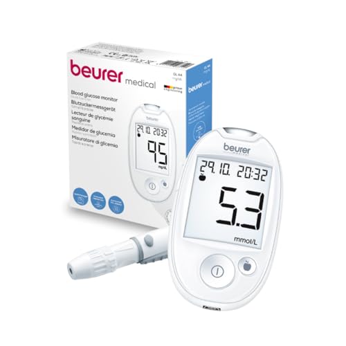 GL 44 - Blood Sugar Monitor | Easy-to-Use Glucose Meter with XXL Display | Soft+Safe Lancing Aid and Data Transfer Capability | White