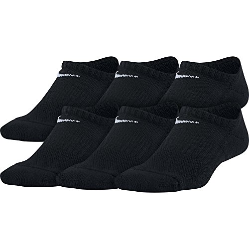 Nike Kids' Everyday Cushioned No-Show Socks (6 Pair), Black/White, Small