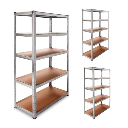 DASCK - Pack de 3 Estanterías Almacenaje Metálicas Galvanizadas 180x90x40 cm | 5 Baldas de MDF | 875kg de Carga | Estantería Industrial para Garaje, Trastero, Taller, Oficina, Almacén