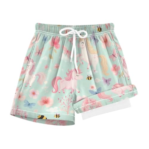 YANENDIE Boy Swim Trunks with Compression Liner Cute Horse with Butterflies Boys Swim Shorts Quick Dry Beach Shorts