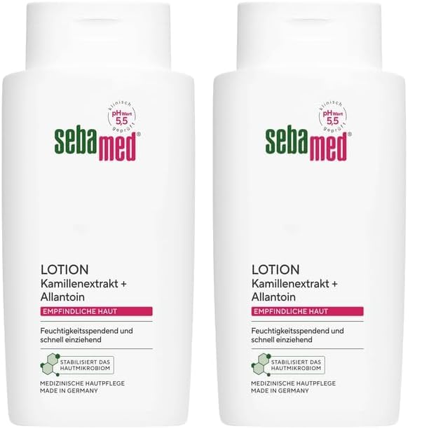 Sebamed Lotion 400 ml, Bodylotion für Männer und Frauen, für empfindliche und trockene Haut, feuchtigkeitsspendend und schnell einziehend, mit Kamillenextrakt und Allantoin (Packung mit 2)
